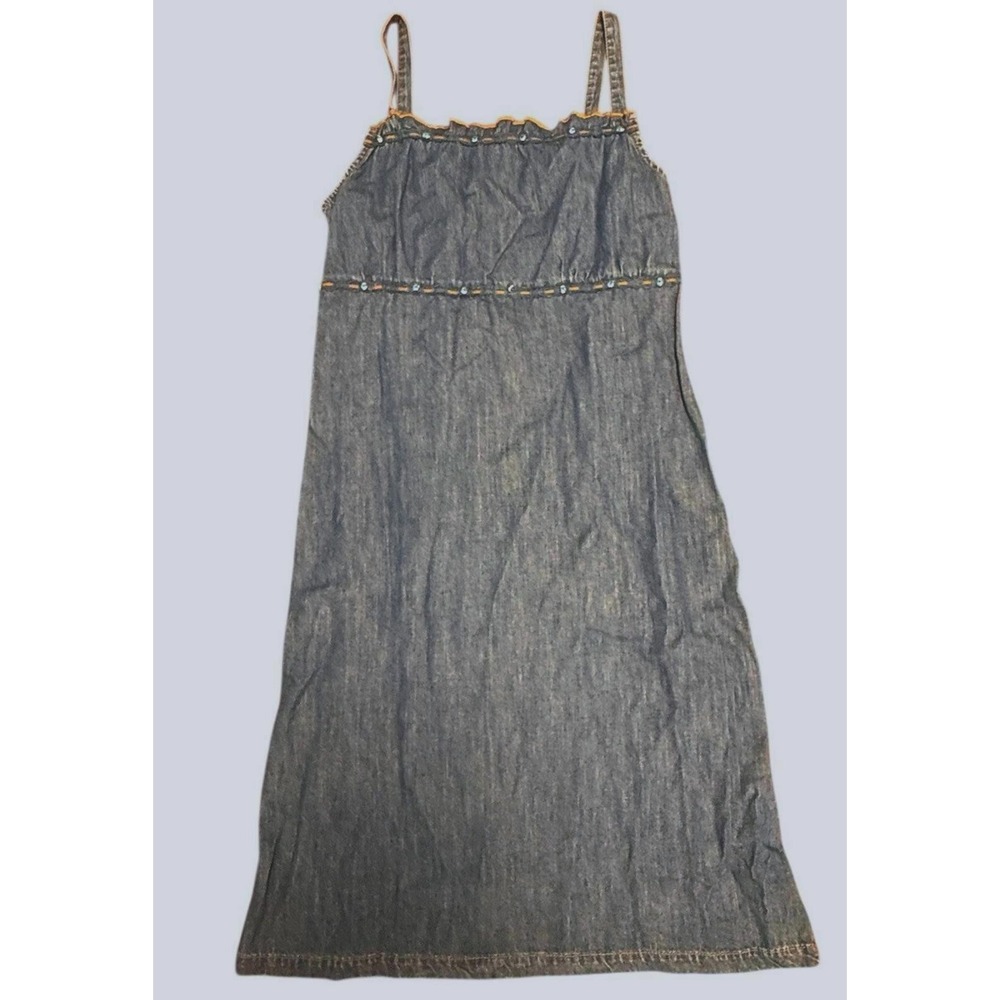 Vintage 90's Denim Jean 100% Cotton Straps Sun Dress‎ Size 10